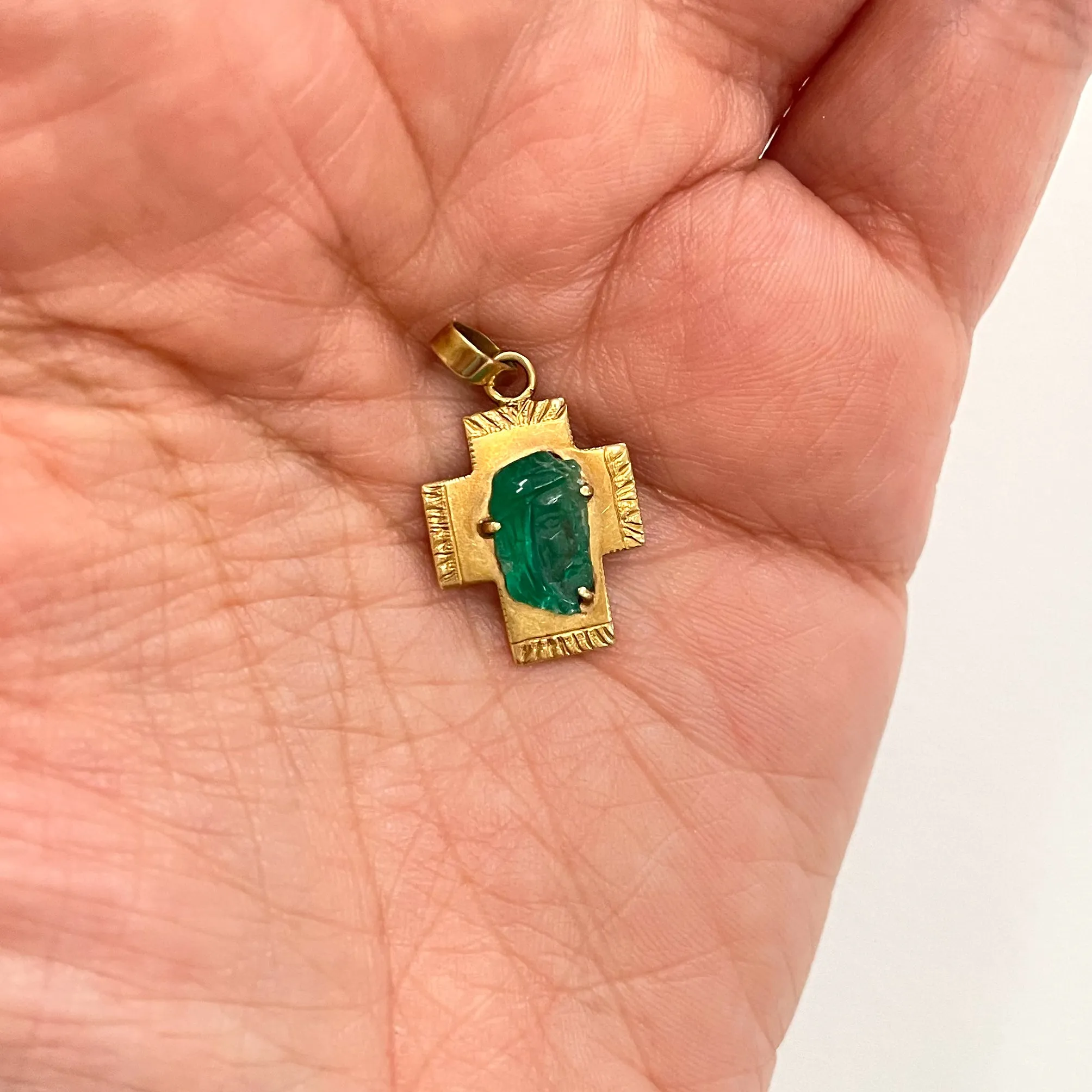 Vintage 18K Cross with Emerald Christ