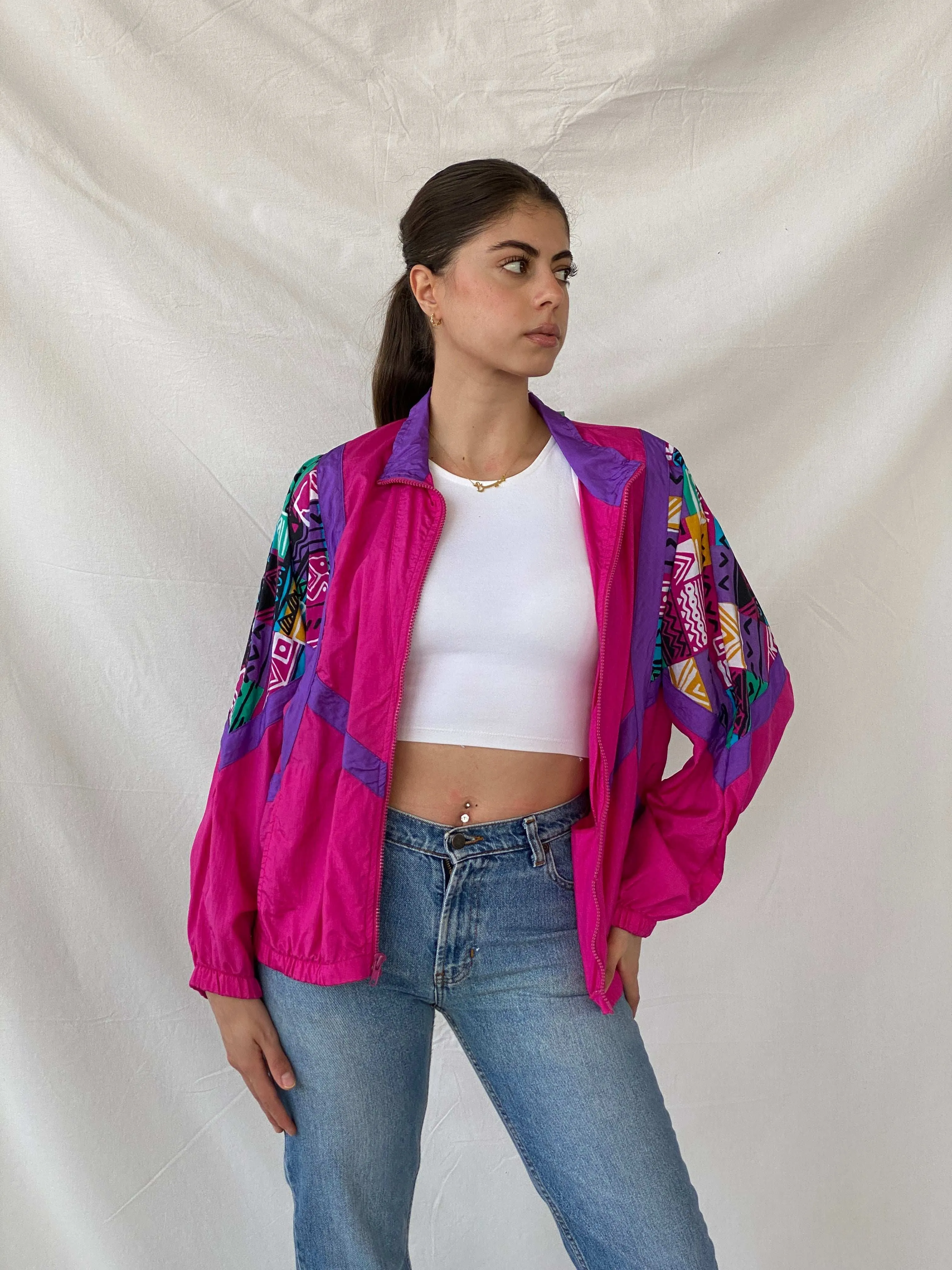 Vintage 90s Healthy Attitude Pink Windbreaker Jacket - M