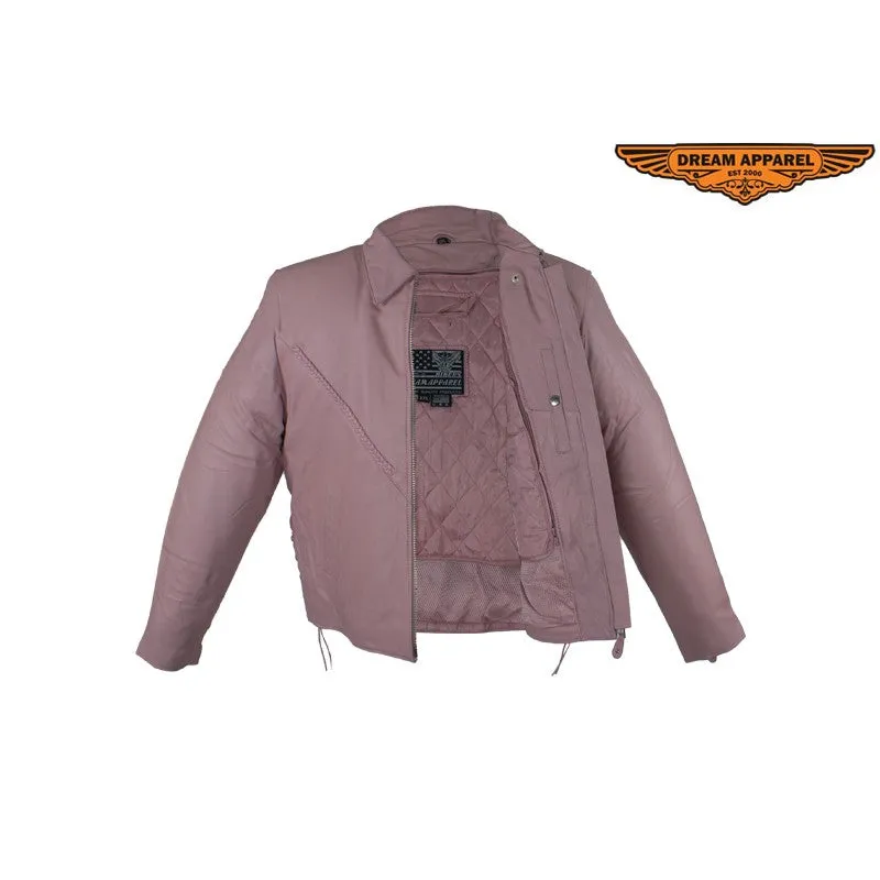 Women's Soft Pink Leather Motorcycle Jacket